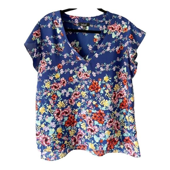 Rachel Ray Roy V-Neck Semi Sheer Hi-Lo Floral Blouse Size Extra Large - Picture 1 of 7